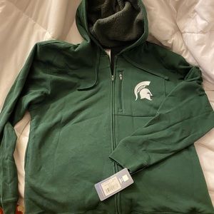 Michigan State Spartans fleece jacket.